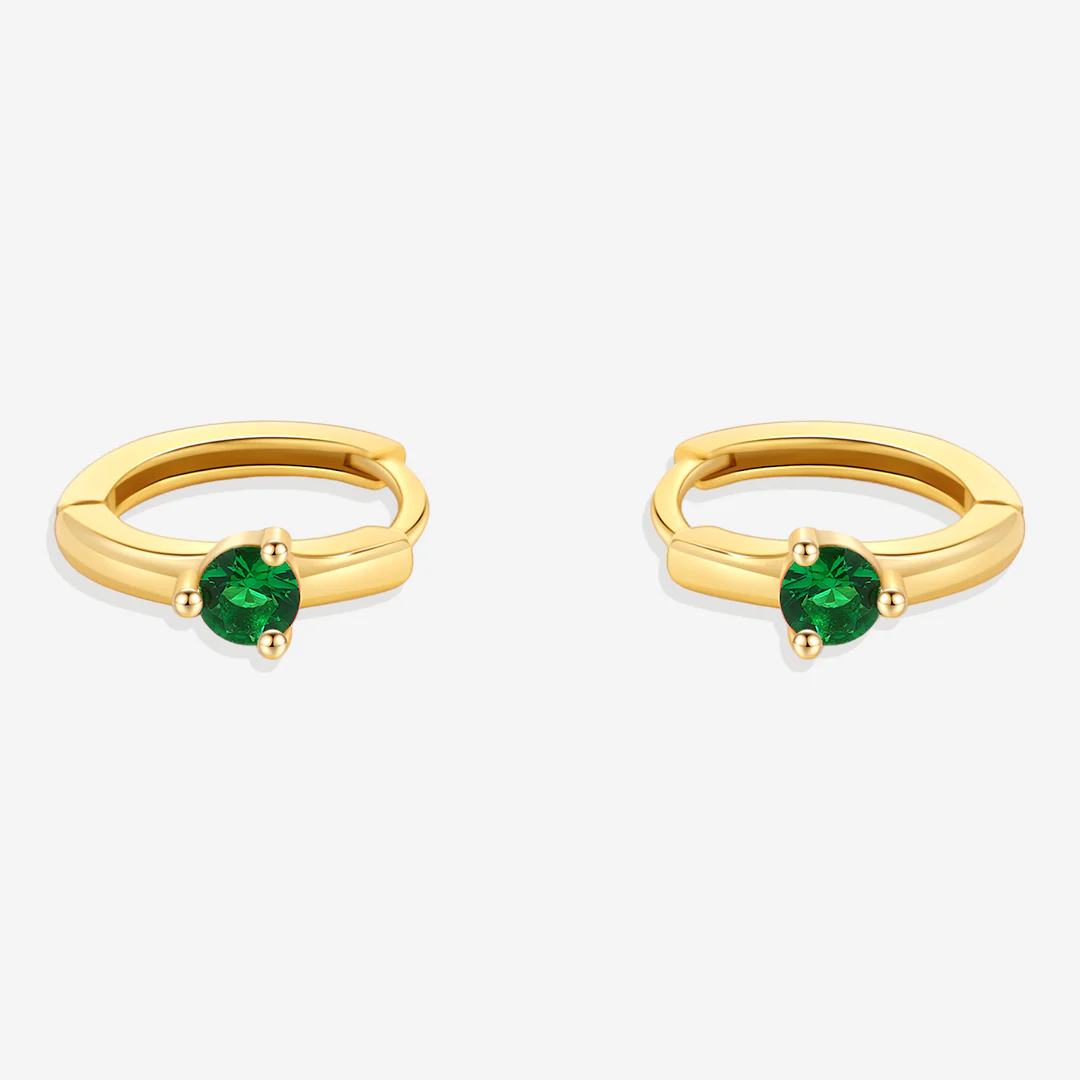 Solitaire Birthstone Huggie Hoop Earrings - Image 9