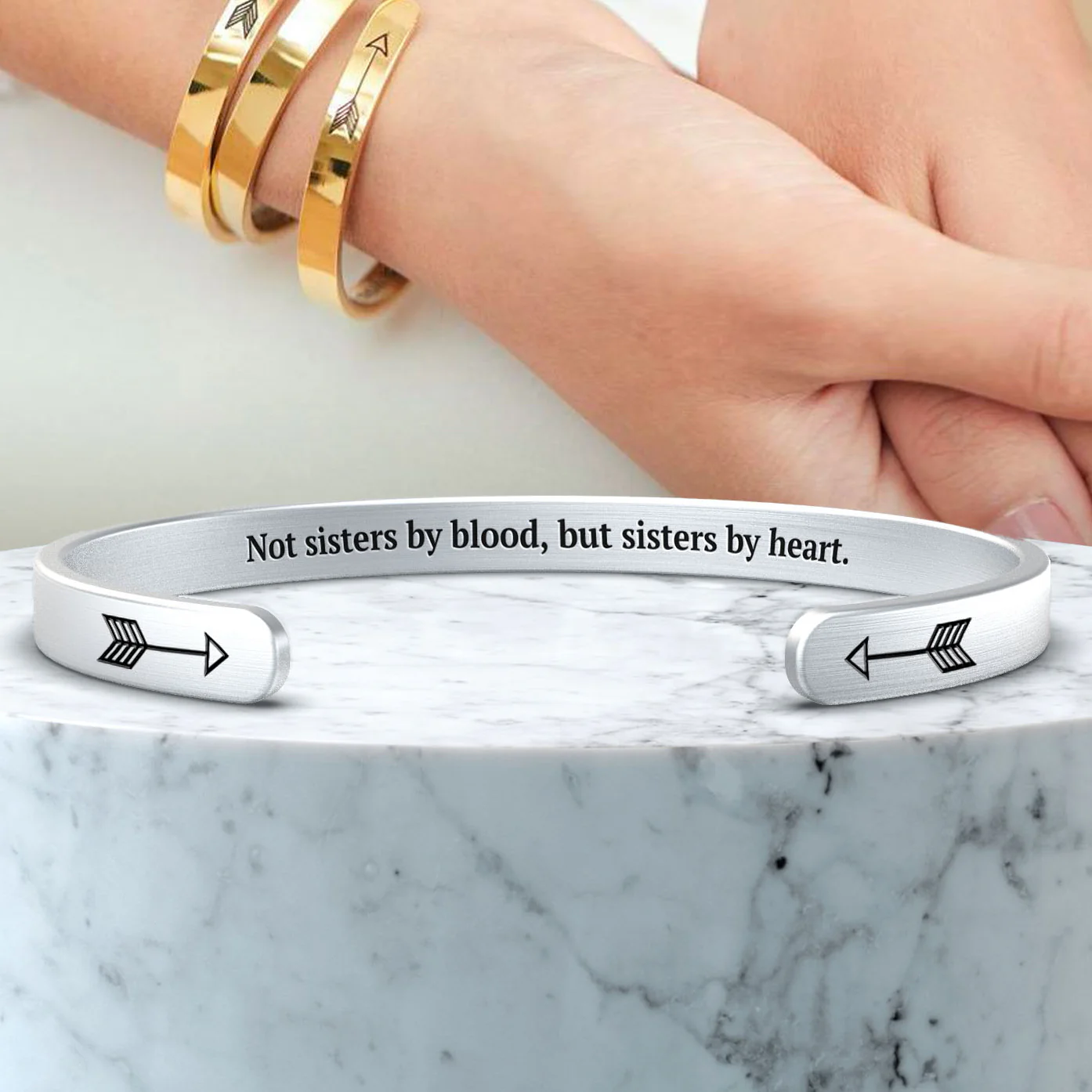 Not Sisters By Blood But Sisters By Heart Personalizable Cuff Bracelet - Image 34