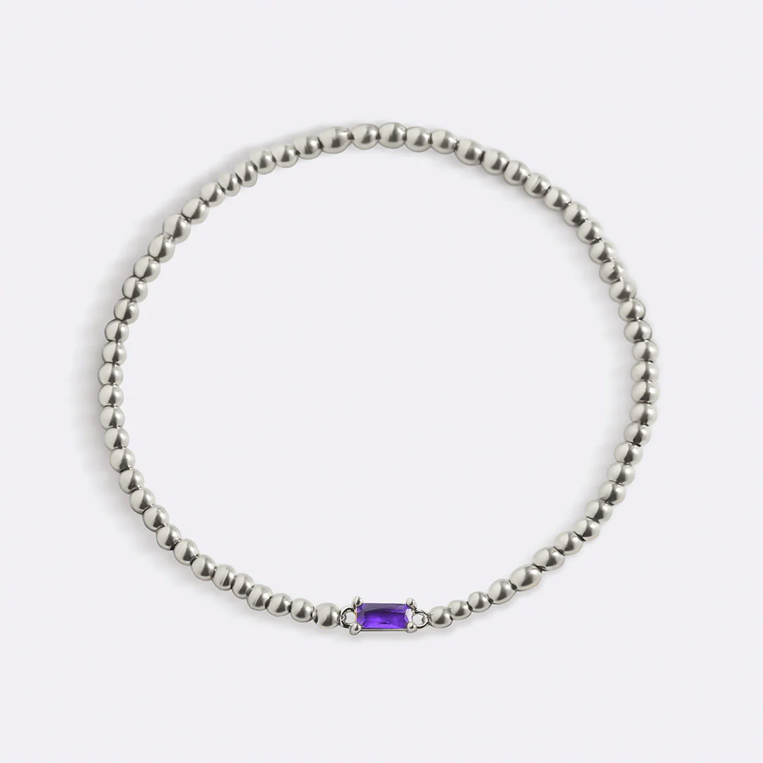 Sterling Silver Beaded Birthstone Bracelet - Image 49