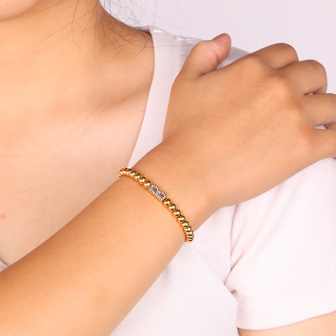 Stretch Diamond Initial Beaded Bracelet - Image 5