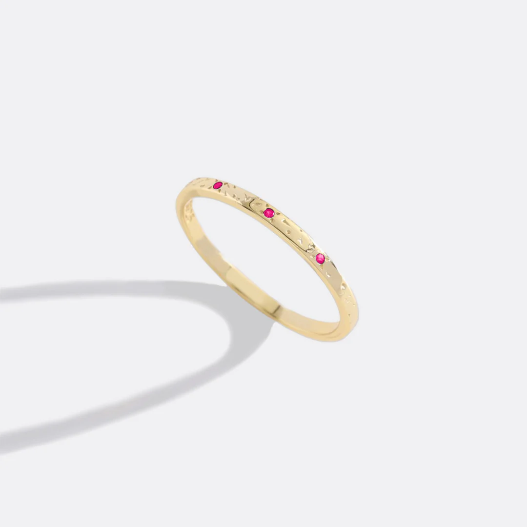 Narrow Textured Gold Birthstone Band - Image 20