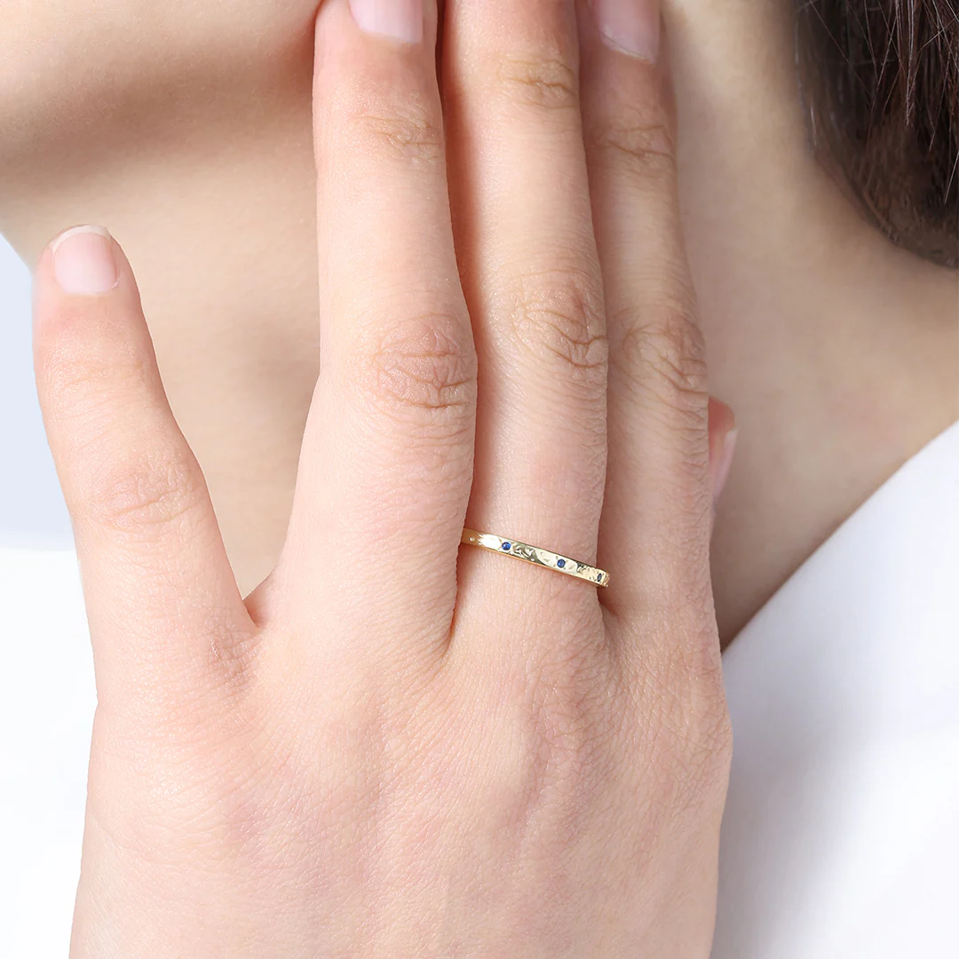 Narrow Textured Gold Birthstone Band - Image 32