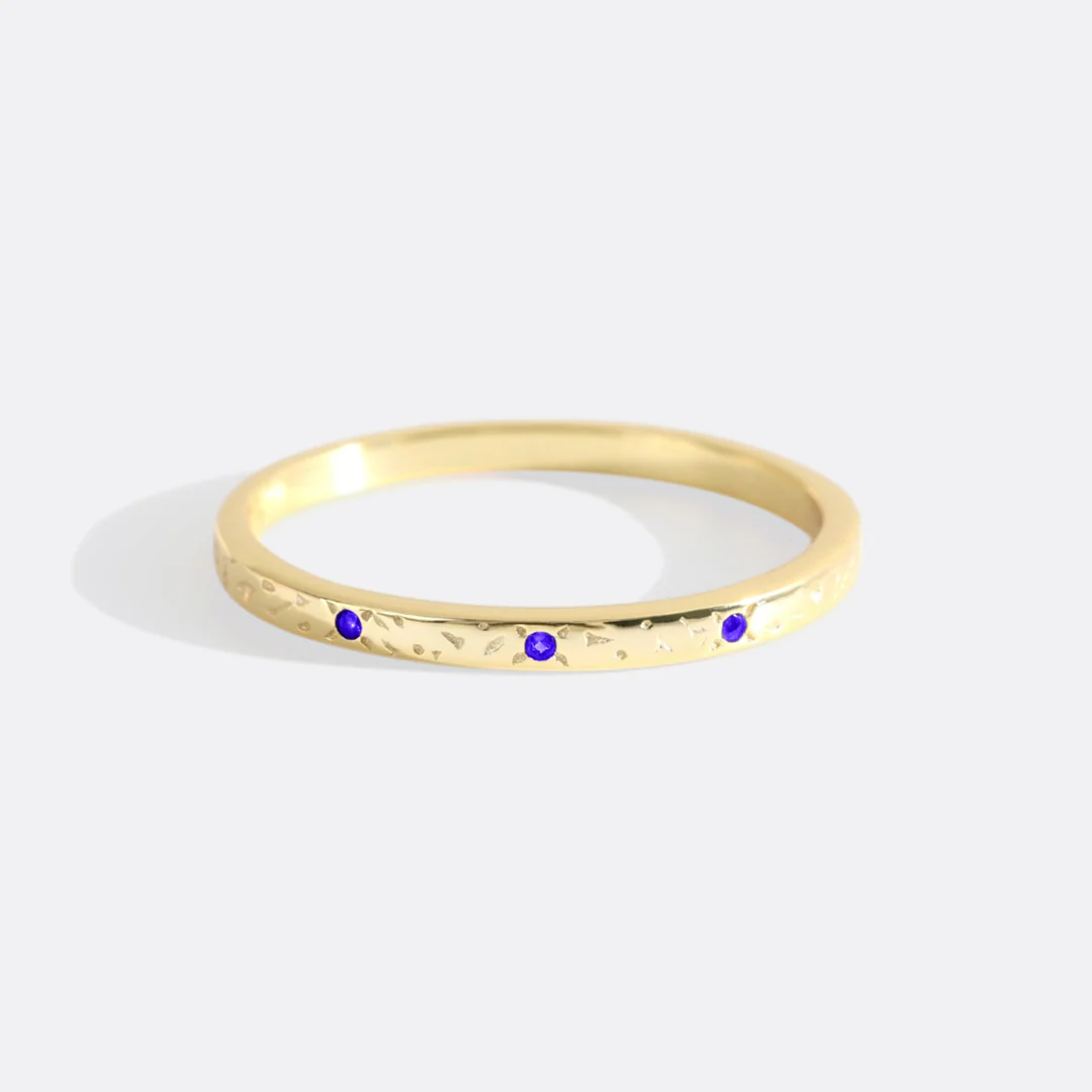 Narrow Textured Gold Birthstone Band - Image 46