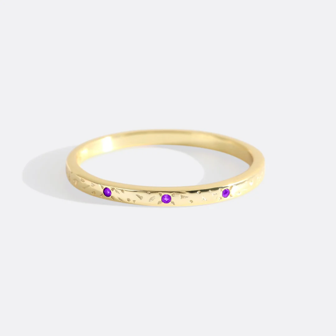 Narrow Textured Gold Birthstone Band - Image 9