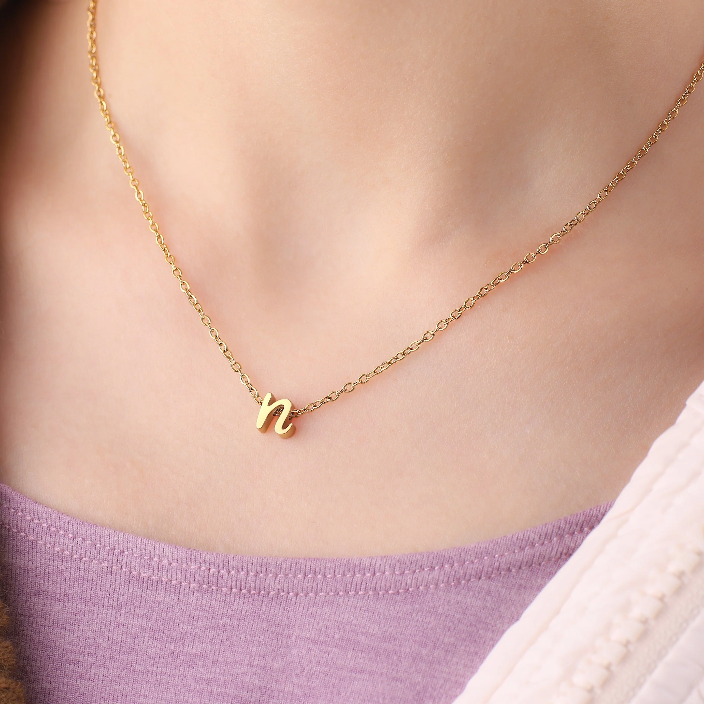 Tiny Script Initial Necklace - Image 83