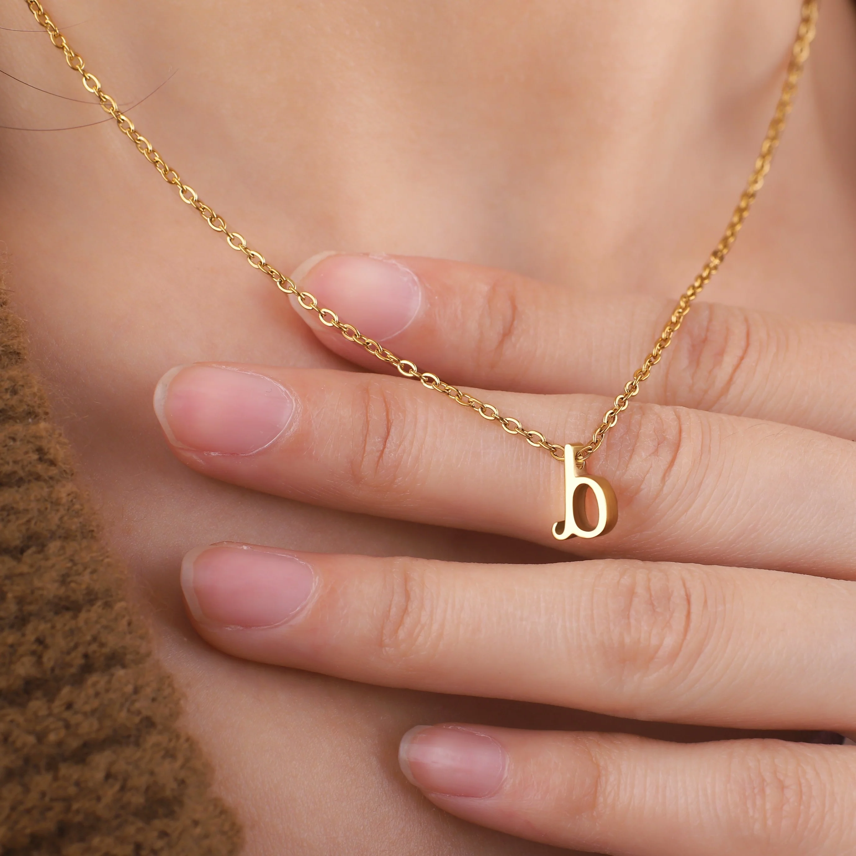 Tiny Script Initial Necklace - Image 86