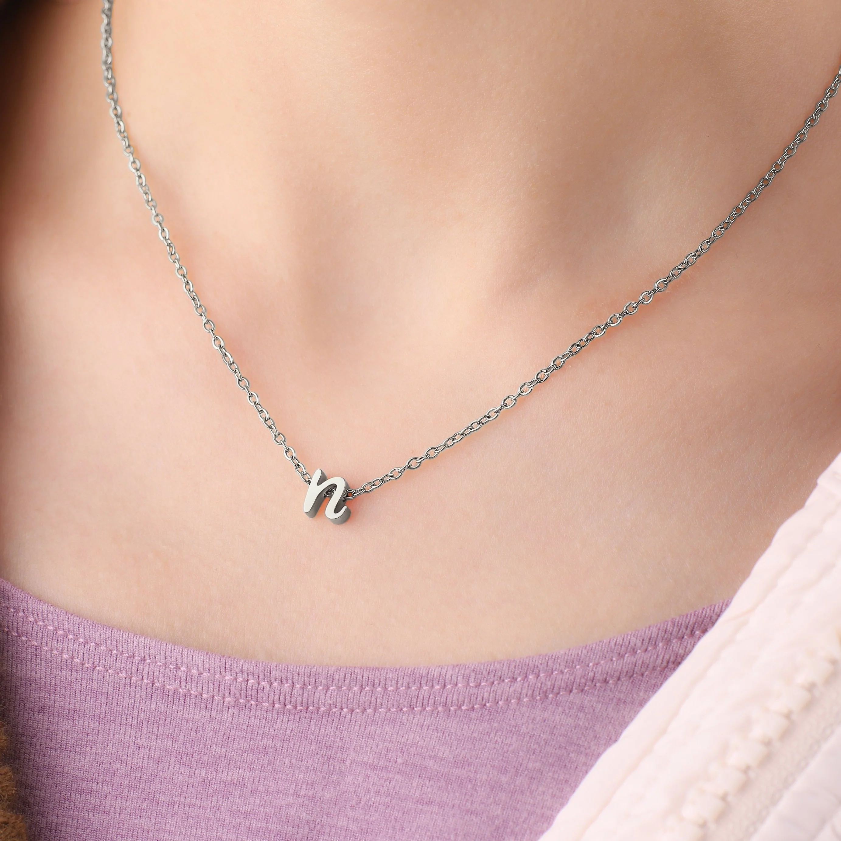 Tiny Script Initial Necklace - Image 94